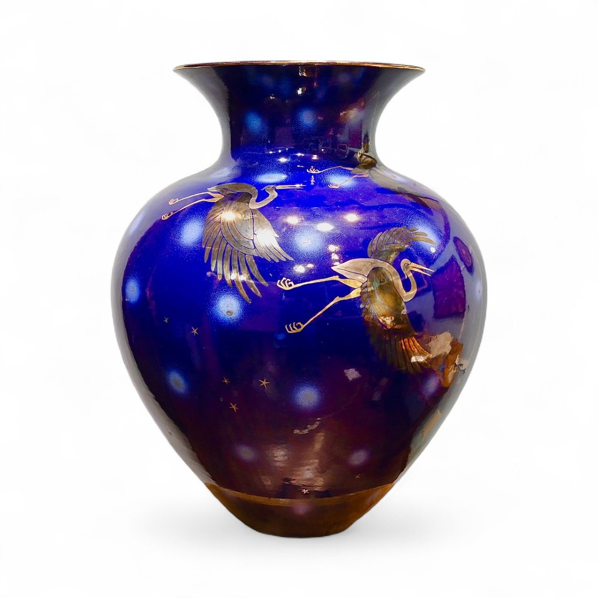 R. Scuola D’arte Grottaglie  - Large Blue Ceramic Vase With Gold Details - Italy, 1930s-photo-3
